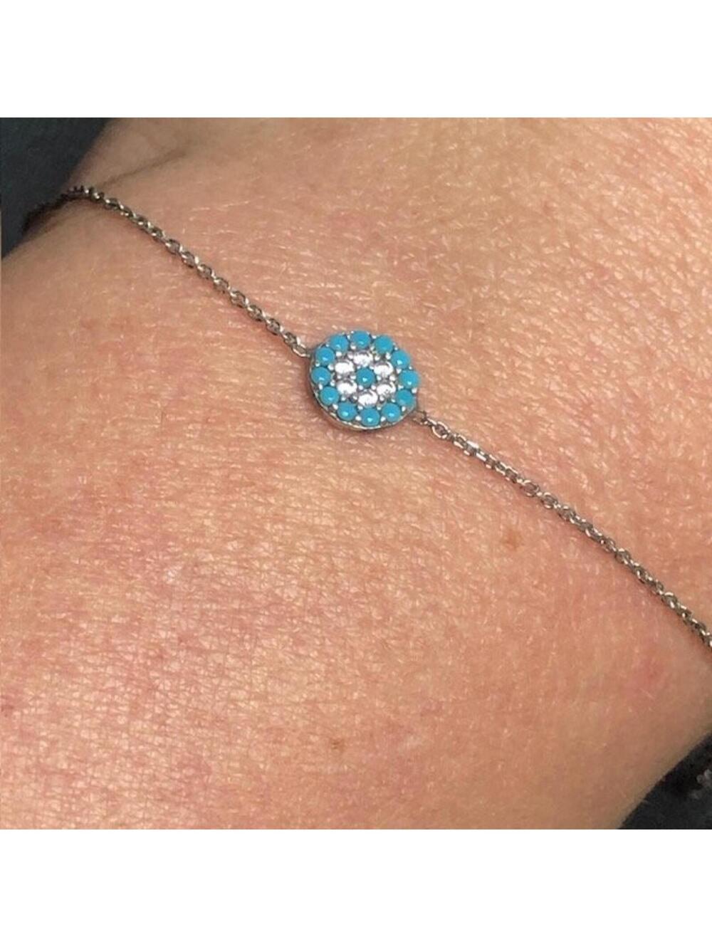 8990 Sterling Silver 925 evil eye CZ station Bracelet Chain 6-6.5"